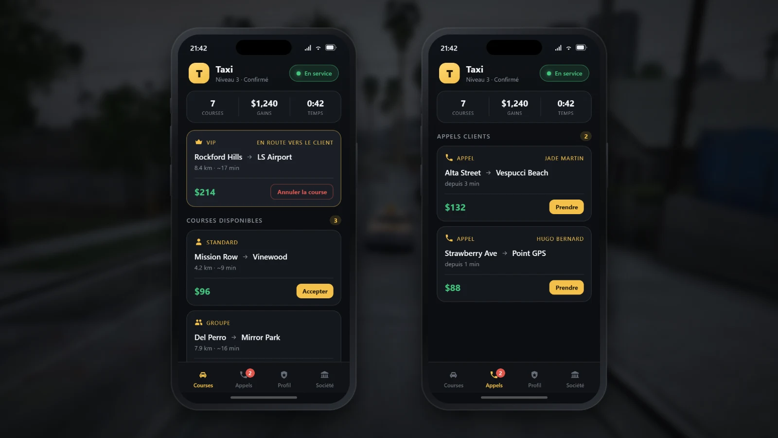 L'application : courses disponibles et appels des joueurs